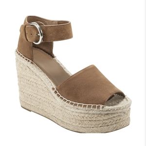 MARC FISHER Brown Leather Alida Espadrilled Wedge Sandals Size 6